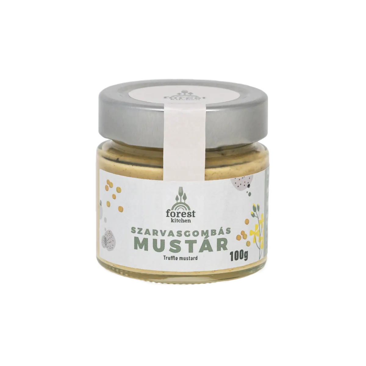 Szarvasgombás mustár 100 g valódi nyári szarvasgombával, Forest Kitchen üveg elölről